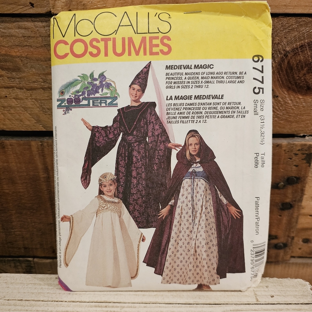 Vtg '93 McCall's Costume Pattern #6775 Medieval Magic Misses XS-L, Girls 2-12